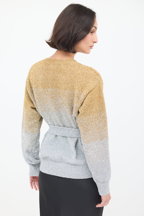 Dries Van Noten Gold 
Silver Tinsel Ombré Belted Sweater