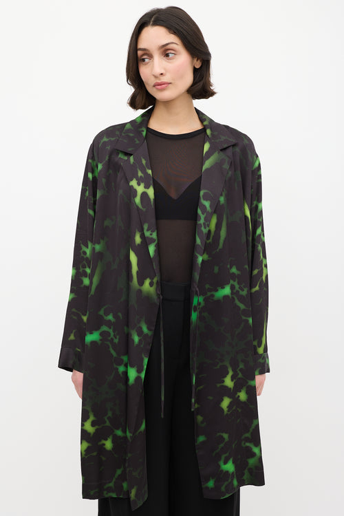 Dries Van Noten Green 
Black Satin Dyed Duster Coat