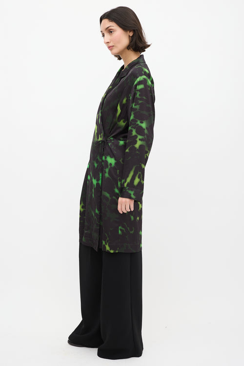 Dries Van Noten Green 
Black Satin Dyed Duster Coat