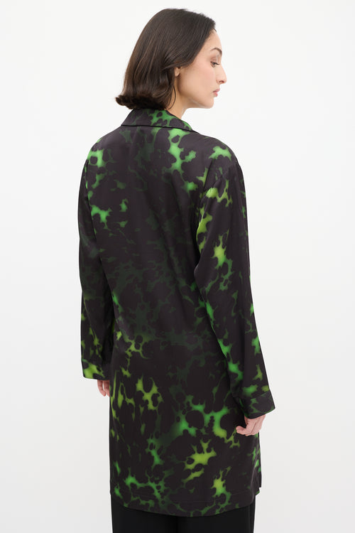 Dries Van Noten Green 
Black Satin Dyed Duster Coat