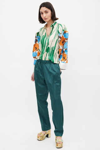 Dries Van Noten Green Cotton Tapered Trouser