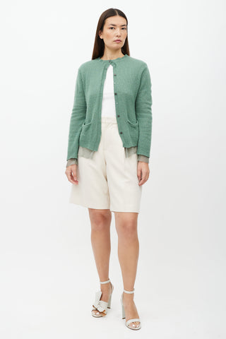 Dries Van Noten Green Silk Layer Cashmere Cardigan