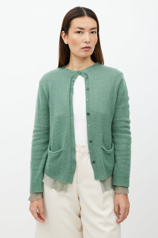 Dries Van Noten Green Silk Layer Cashmere Cardigan