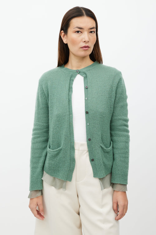 Dries Van Noten Green Silk Layer Cashmere Cardigan