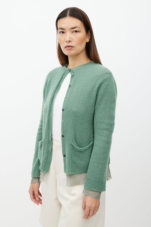 Dries Van Noten Green Silk Layer Cashmere Cardigan