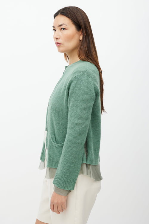 Dries Van Noten Green Silk Layer Cashmere Cardigan