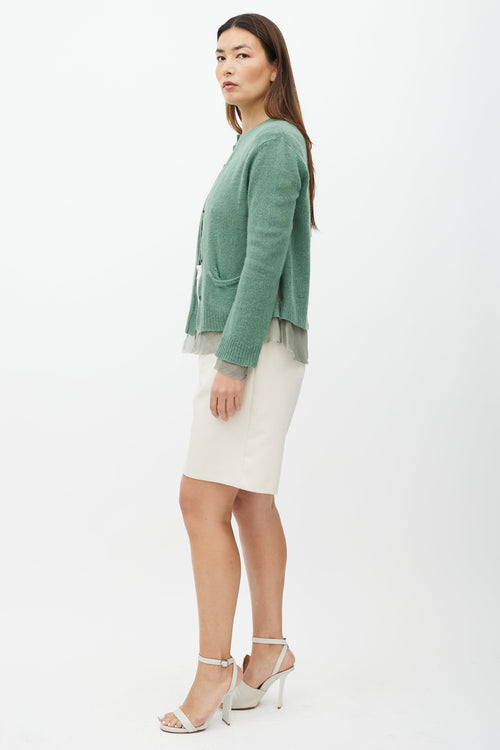 Dries Van Noten Green Silk Layer Cashmere Cardigan