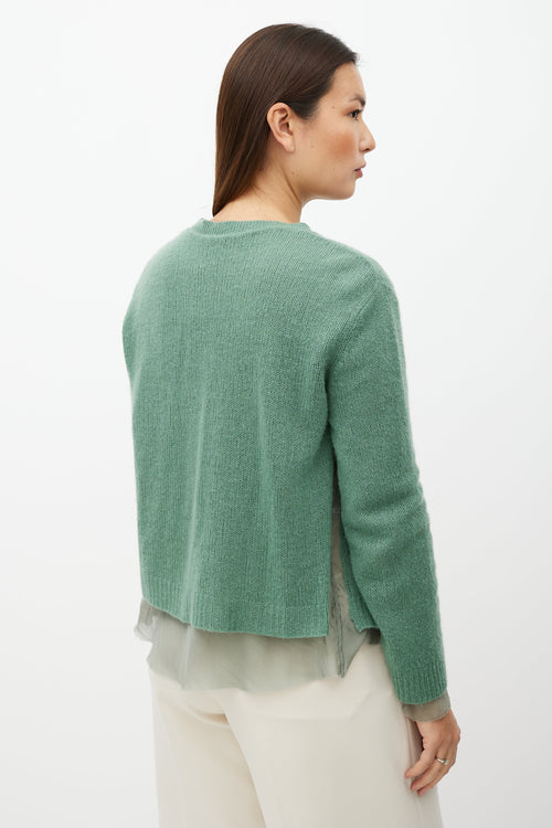 Dries Van Noten Green Silk Layer Cashmere Cardigan