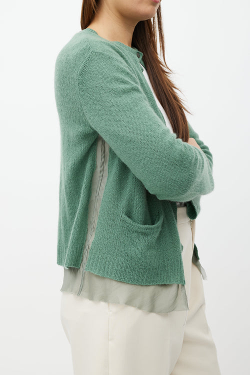 Dries Van Noten Green Silk Layer Cashmere Cardigan