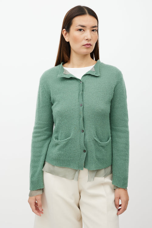 Dries Van Noten Green Silk Layer Cashmere Cardigan