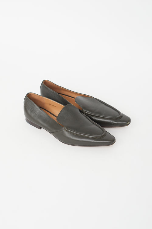 Dries Van Noten Green Leather Pointed Toe Loafer