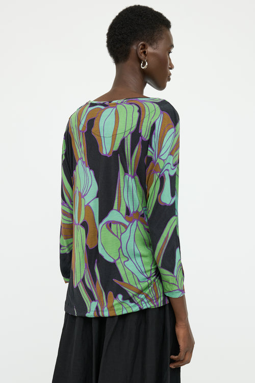 Dries Van Noten Green Multi Colour Long Sleeve Top