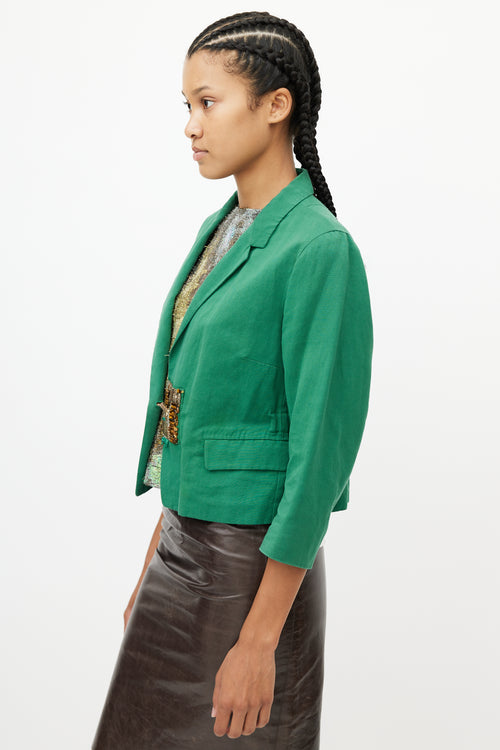 Dries Van Noten Green 
Multicolour Beaded Blazer