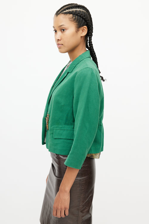 Dries Van Noten Green 
Multicolour Beaded Blazer