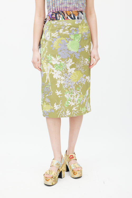 Dries Van Noten Green 
Multicolour Floral Sarong Skirt