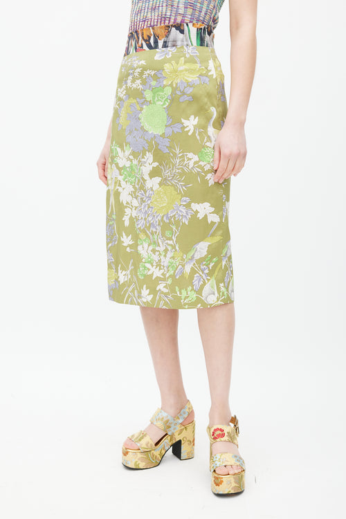 Dries Van Noten Green 
Multicolour Floral Sarong Skirt