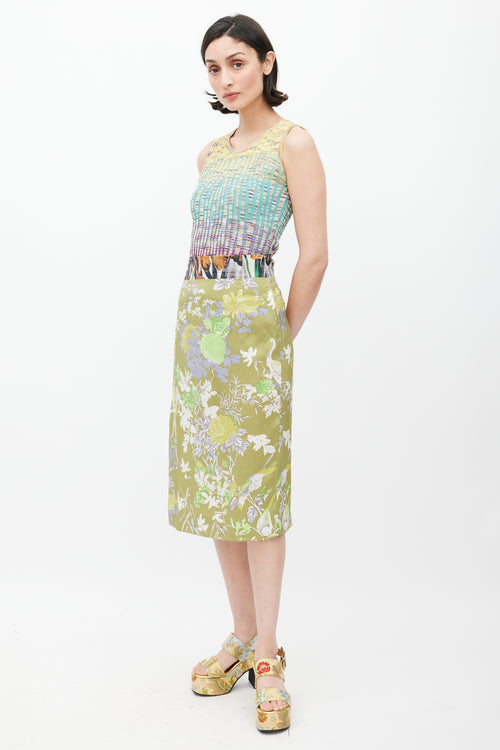 Dries Van Noten Green 
Multicolour Floral Sarong Skirt