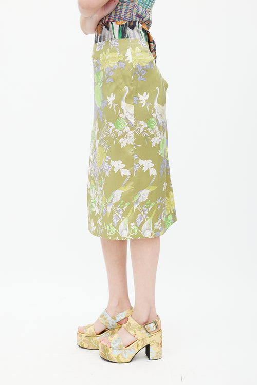 Dries Van Noten Green 
Multicolour Floral Sarong Skirt