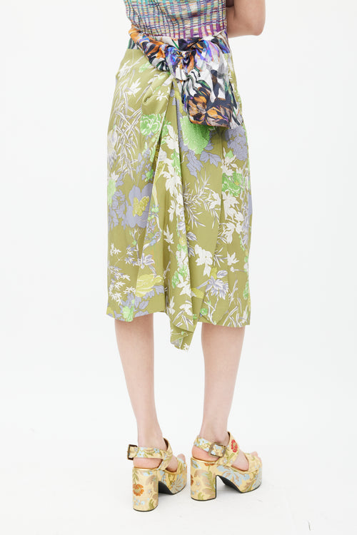 Dries Van Noten Green 
Multicolour Floral Sarong Skirt