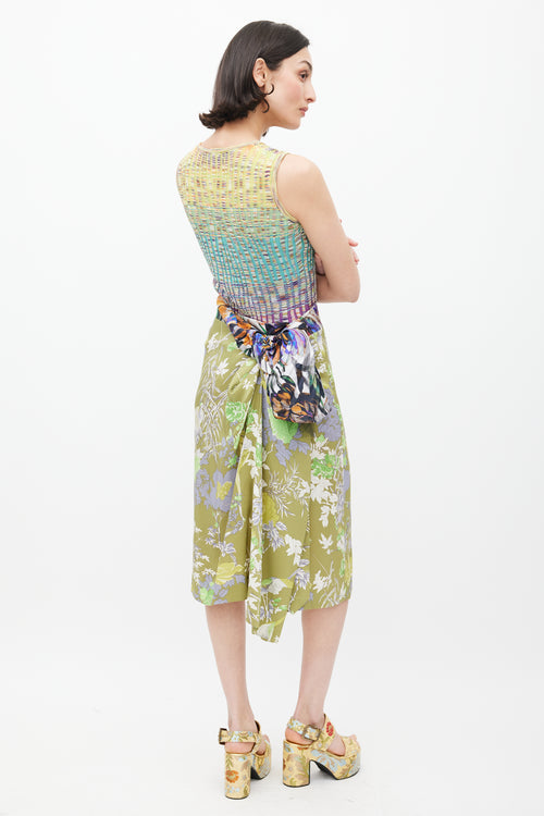 Dries Van Noten Green 
Multicolour Floral Sarong Skirt