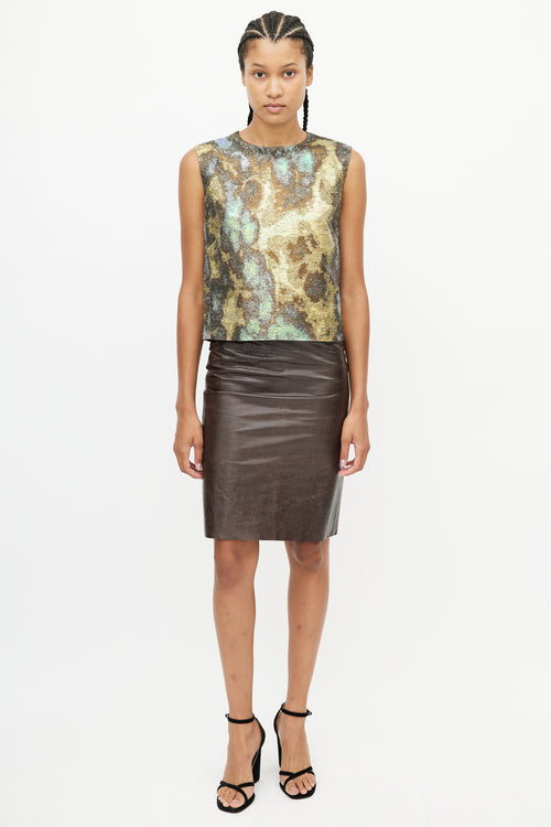 Dries Van Noten Green 
Multicolour Metallic Print Top