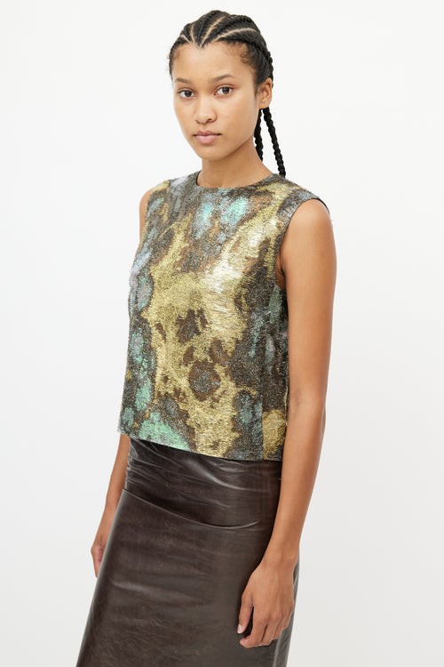 Dries Van Noten Green 
Multicolour Metallic Print Top