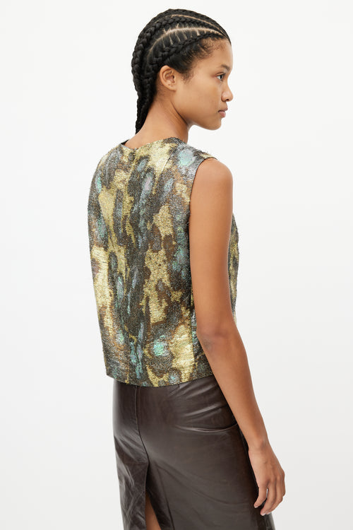 Dries Van Noten Green 
Multicolour Metallic Print Top