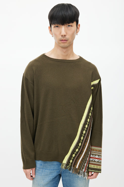 Dries Van Noten Green 
Multicolour Stripe Cashmere Fringe Sweater