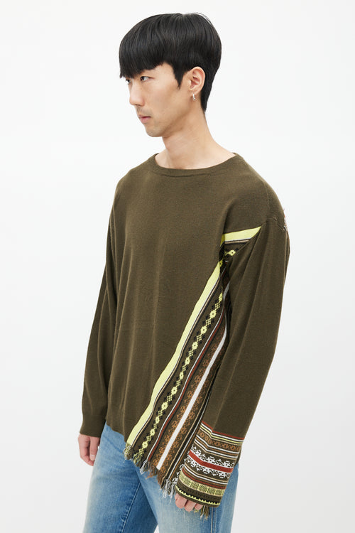 Dries Van Noten Green 
Multicolour Stripe Cashmere Fringe Sweater