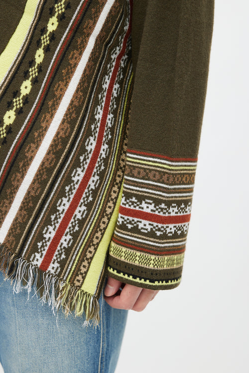 Dries Van Noten Green 
Multicolour Stripe Cashmere Fringe Sweater