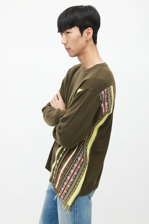 Dries Van Noten Green 
Multicolour Stripe Cashmere Fringe Sweater