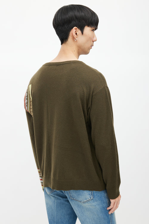 Dries Van Noten Green 
Multicolour Stripe Cashmere Fringe Sweater