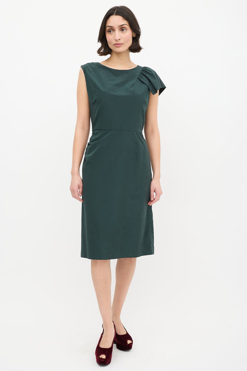 Dries Van Noten Green Nylon 
Cotton Ruffle Dress