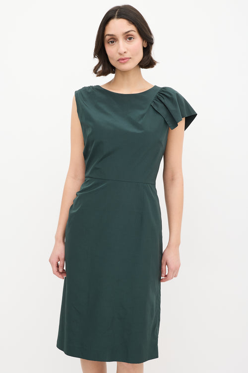 Dries Van Noten Green Nylon 
Cotton Ruffle Dress