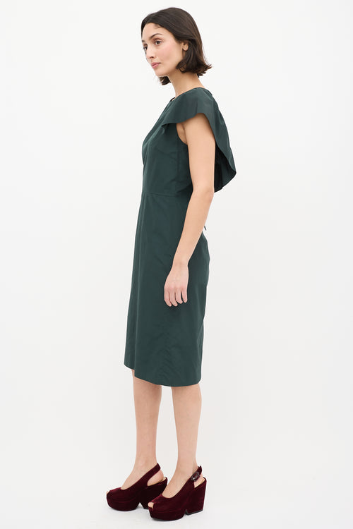 Dries Van Noten Green Nylon 
Cotton Ruffle Dress