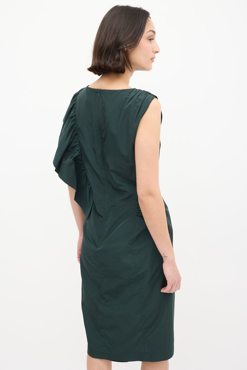 Dries Van Noten Green Nylon 
Cotton Ruffle Dress