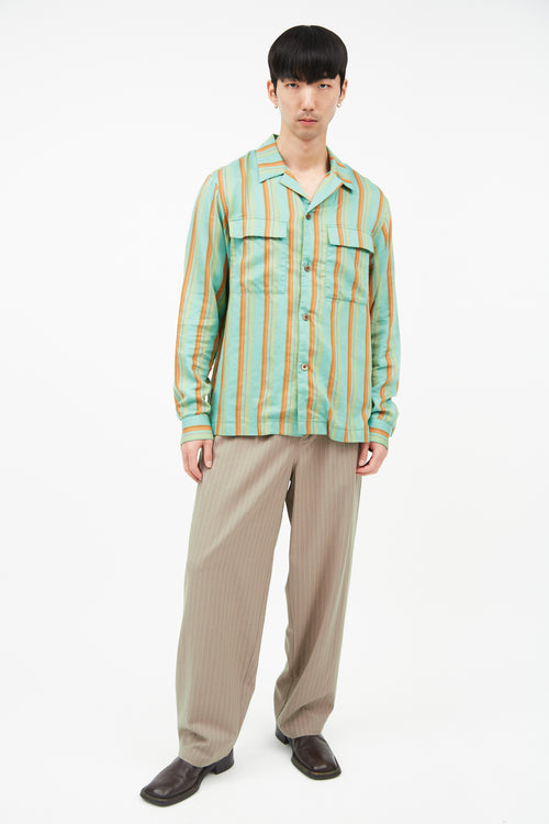 Dries Van Noten Green 
Orange Striped Shirt