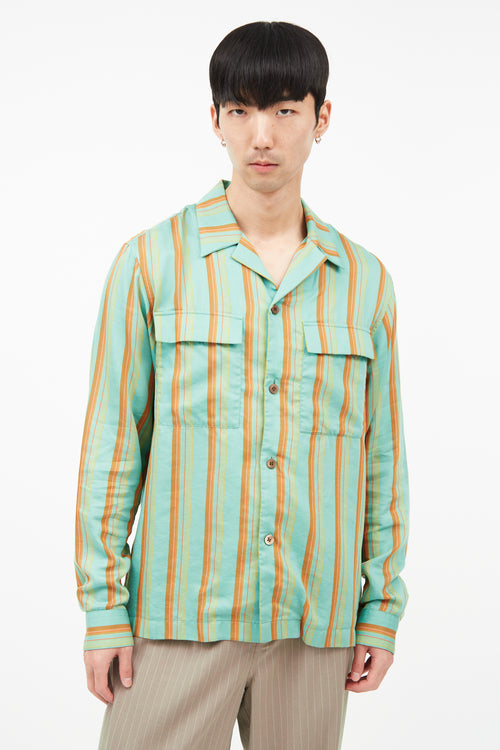 Dries Van Noten Green 
Orange Striped Shirt