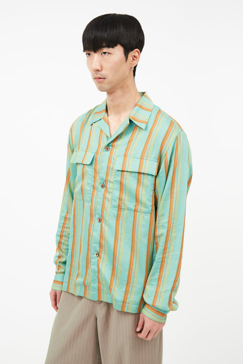 Dries Van Noten Green 
Orange Striped Shirt