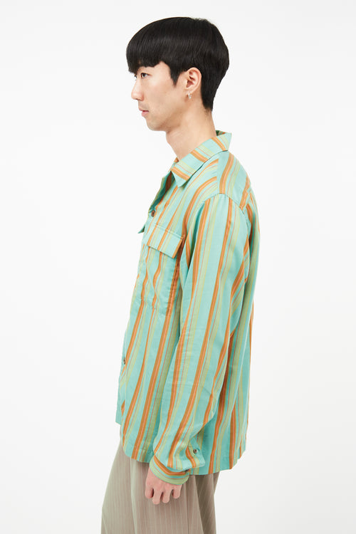 Dries Van Noten Green 
Orange Striped Shirt