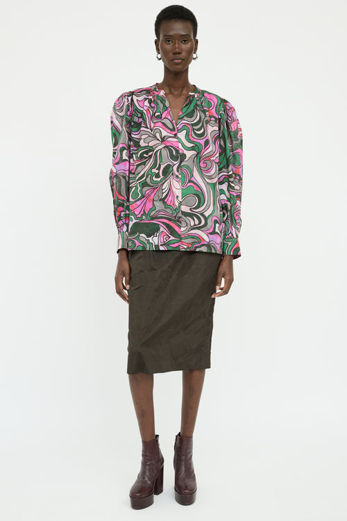 Dries Van Noten Green Multi Colour Long Sleeve Top