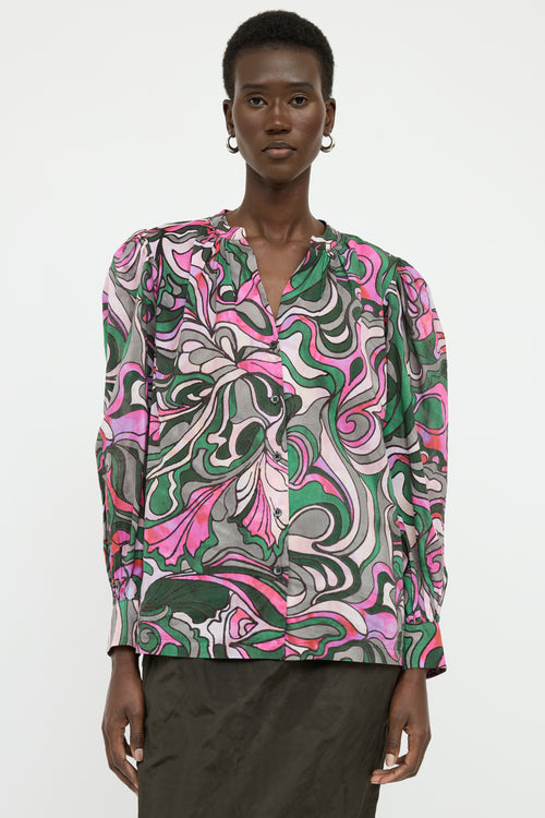 Dries Van Noten Green Multi Colour Long Sleeve Top