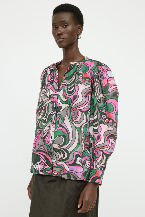 Dries Van Noten Green Multi Colour Long Sleeve Top