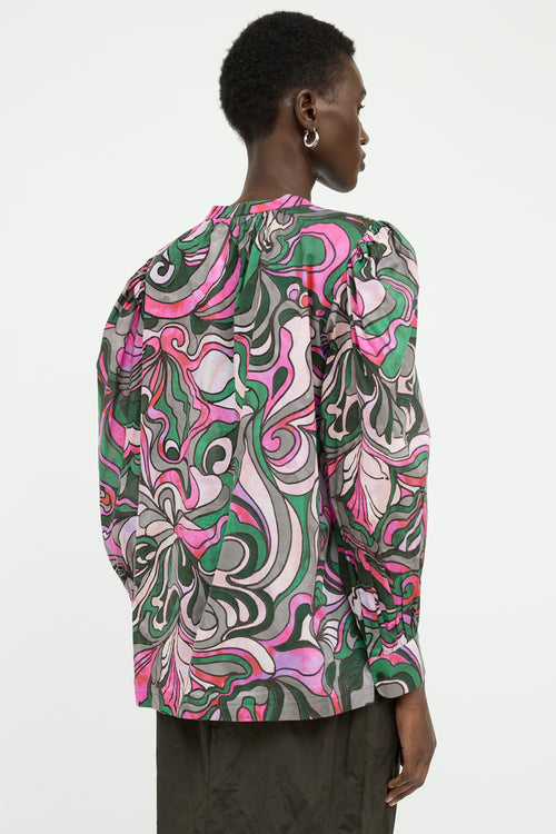 Dries Van Noten Green Multi Colour Long Sleeve Top