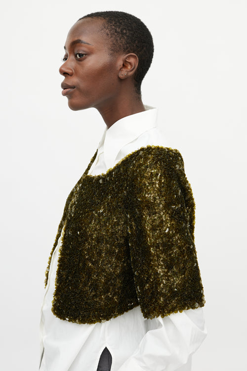 Dries Van Noten Green Sequin Cropped Jacket