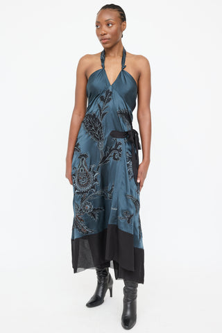 Dries Van Noten Silk Embroidered Halter Dress