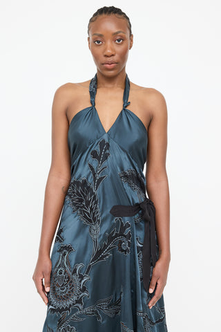 Dries Van Noten Silk Embroidered Halter Dress