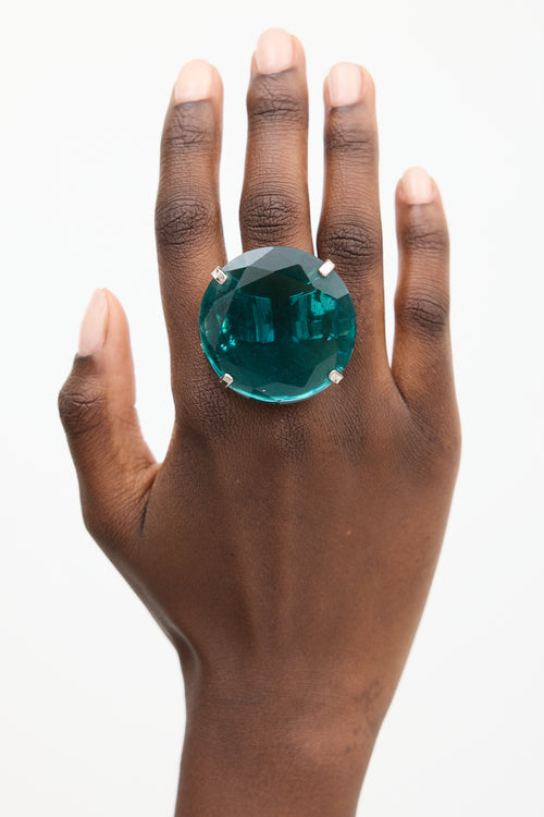 Dries Van Noten Green 
Silver Circular Jewel Ring