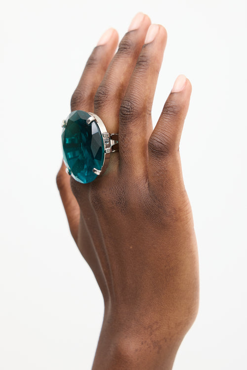 Dries Van Noten Green 
Silver Circular Jewel Ring