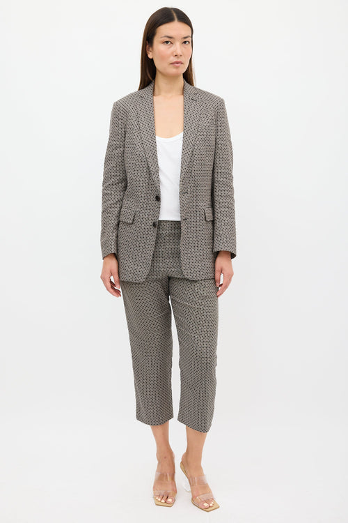 Dries Van Noten Grey 
Black Jacquard Pant Suit